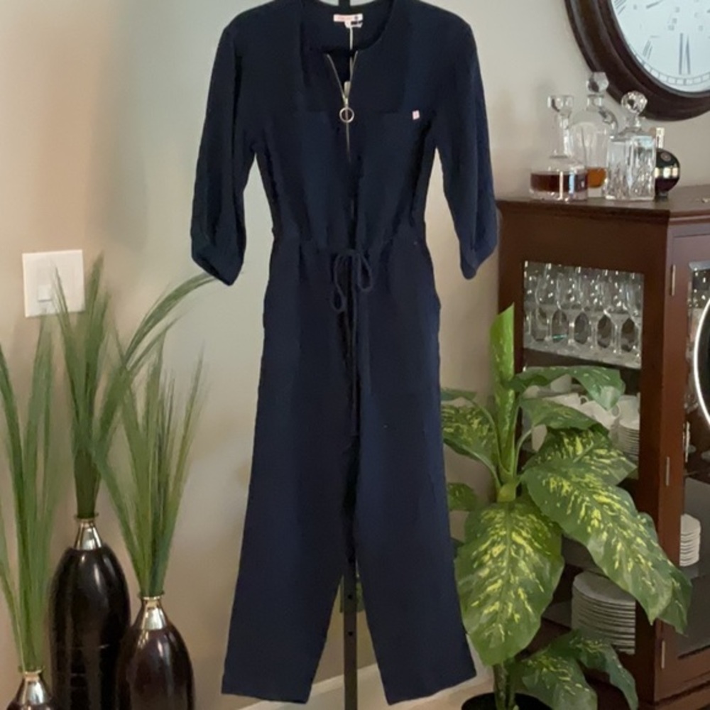 SUNDRY - Blue Utility Jumpsuit with Drawstring Waist - NEW